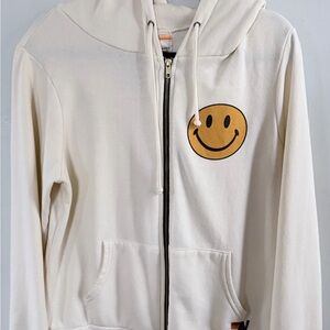 Aviator Nation Smiley Face Zip Hoodie Large Cream Unisex Made in USA